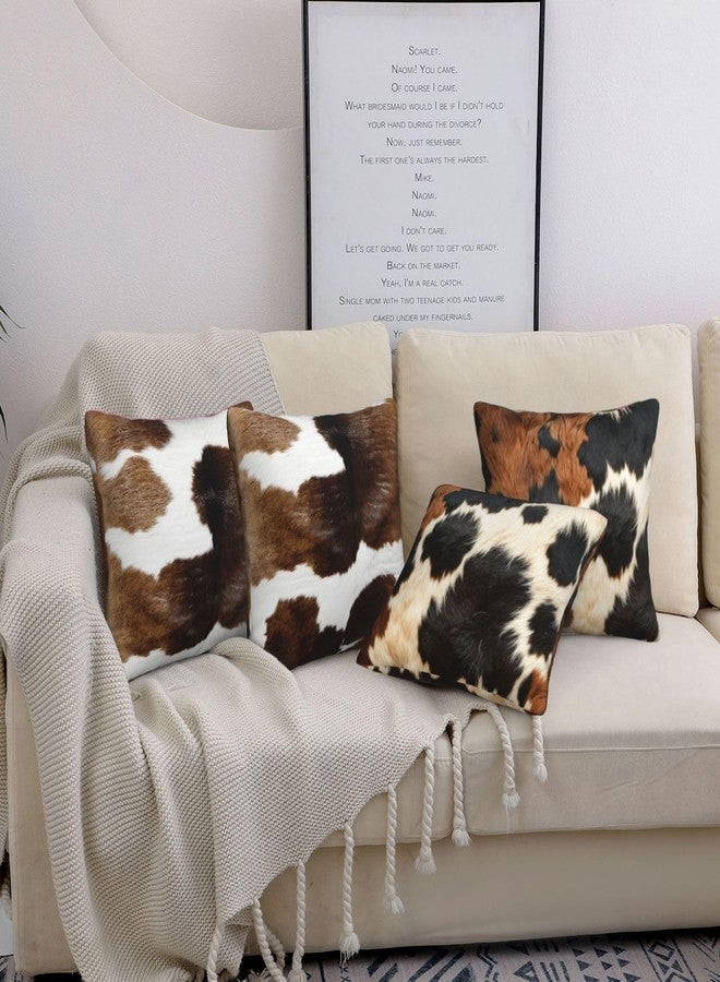 Worltoldb Cowhide Throw Pillow Covers Set of 4 Decorative Soft Linen Fabric Square Cushion Case for Room Bedroom Sofa Car 18x18 - Image 3