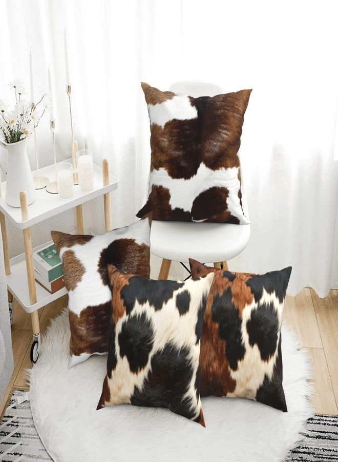 Worltoldb Cowhide Throw Pillow Covers Set of 4 Decorative Soft Linen Fabric Square Cushion Case for Room Bedroom Sofa Car 18x18 - Image 2