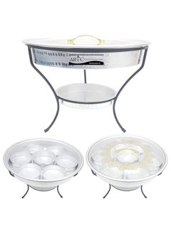 ARTC ARTC Silver Aluminum Breakfast Buffet Chaffing Dish And Serving Tray With Stand And Acrylic Lid  - Image 1