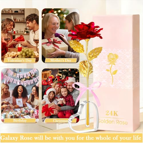 Beferr Mothers Day Mom Gifts for Women Grandma, Artificial Forever Birthday Flowers Galaxy Glass Eternal Roses with Heart Shaped Crystal Vase, Mother's Day Anniversary Wedding Rose Gifts for Wife Sister - Image 3