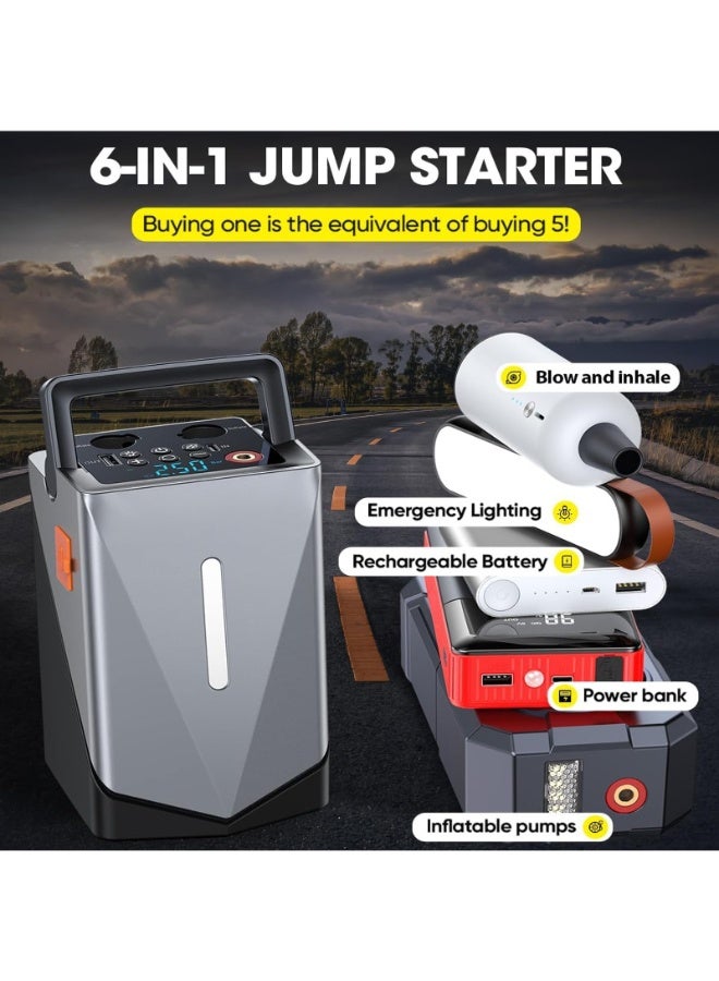 SUKILO 6-in-1 Jump Starter with Air Compressor 150 PSI, 3000A Car Battery Jumper Starter Portable for Gas & Diesel Vehicles up to 8L, LCD Display, 3 Modes Flashlight, Power Bank - Image 2