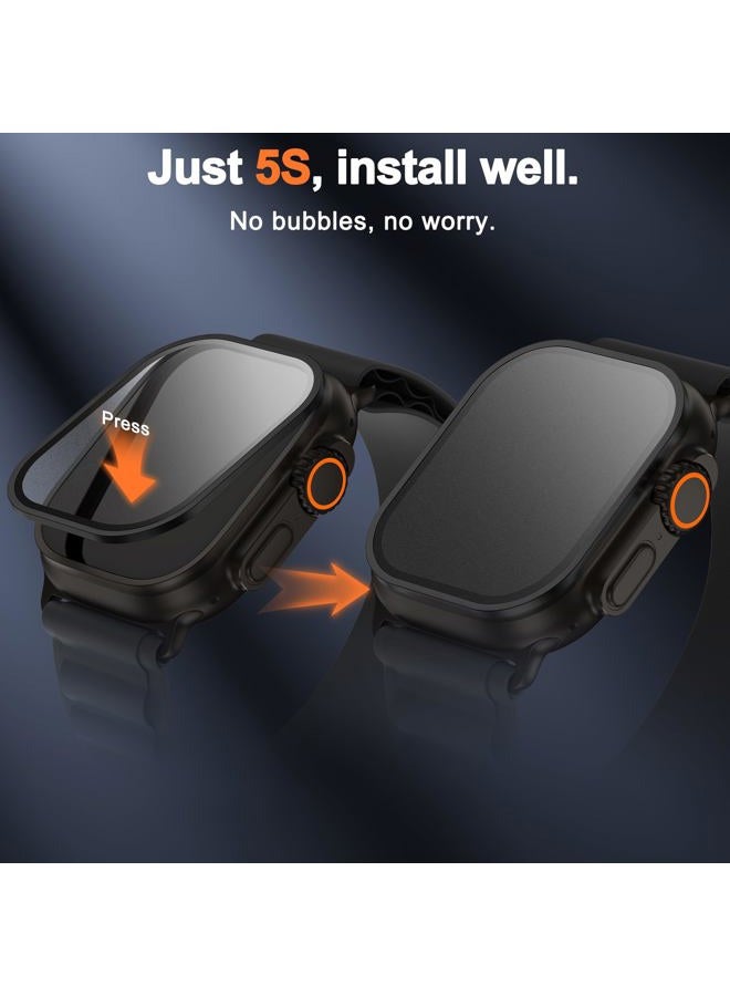YWXTW Matte Screen Protector for Apple Watch Ultra 3/ Ultra 2/ Ultra (49mm), [Smooth as Silk] Tempered Glass + Titanium Alloy Frame for Apple Ultra 3, Anti Glare, 1S Press, Bubble Free, 2 Pack, Orange - Image 4