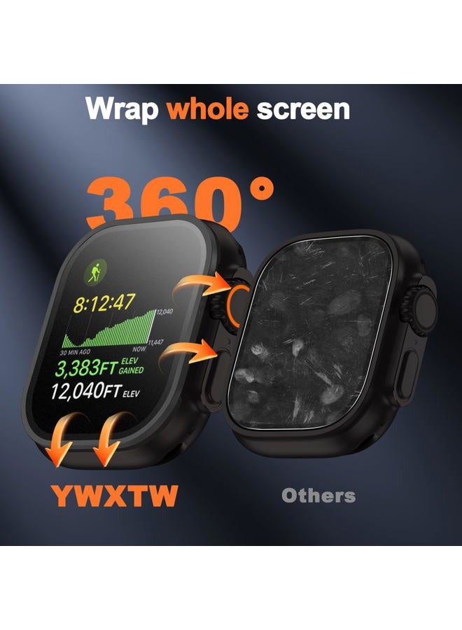 YWXTW Matte Screen Protector for Apple Watch Ultra 3/ Ultra 2/ Ultra (49mm), [Smooth as Silk] Tempered Glass + Titanium Alloy Frame for Apple Ultra 3, Anti Glare, 1S Press, Bubble Free, 2 Pack, Orange - Image 5