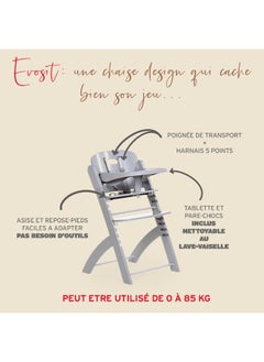 CHILDHOME Childhome, Evolutive Baby High Chair : From 0 Month To 85Kg, Tablet Included, Beechwood, Cradle, Safety Harness 5 Points, Invisible Screws, Evosit Natural Beige  - Image 3