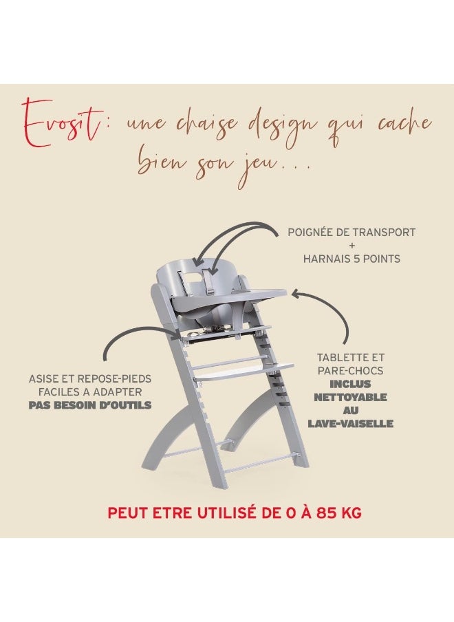 CHILDHOME Childhome, Evolutive Baby High Chair : From 0 Month To 85Kg, Tablet Included, Beechwood, Cradle, Safety Harness 5 Points, Invisible Screws, Evosit Natural Beige  - Image 3