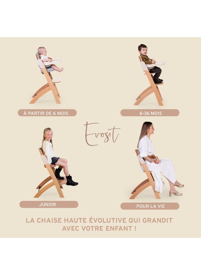 CHILDHOME Childhome, Evolutive Baby High Chair : From 0 Month To 85Kg, Tablet Included, Beechwood, Cradle, Safety Harness 5 Points, Invisible Screws, Evosit Natural Beige  - Image 5