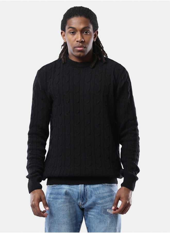 RAVIN Round Neck Braided Knit Black Pullover  - Image 1