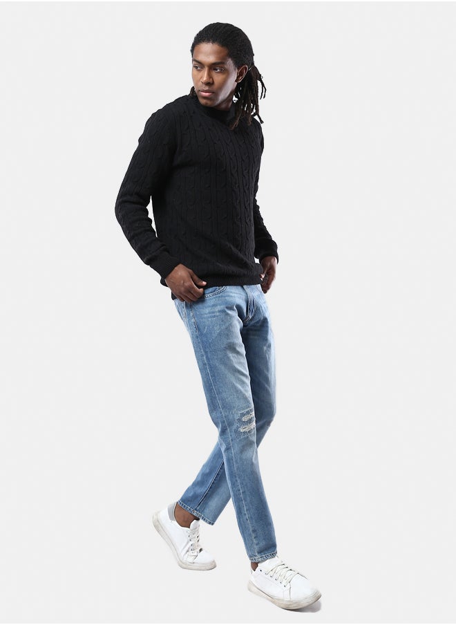 RAVIN Round Neck Braided Knit Black Pullover  - Image 3