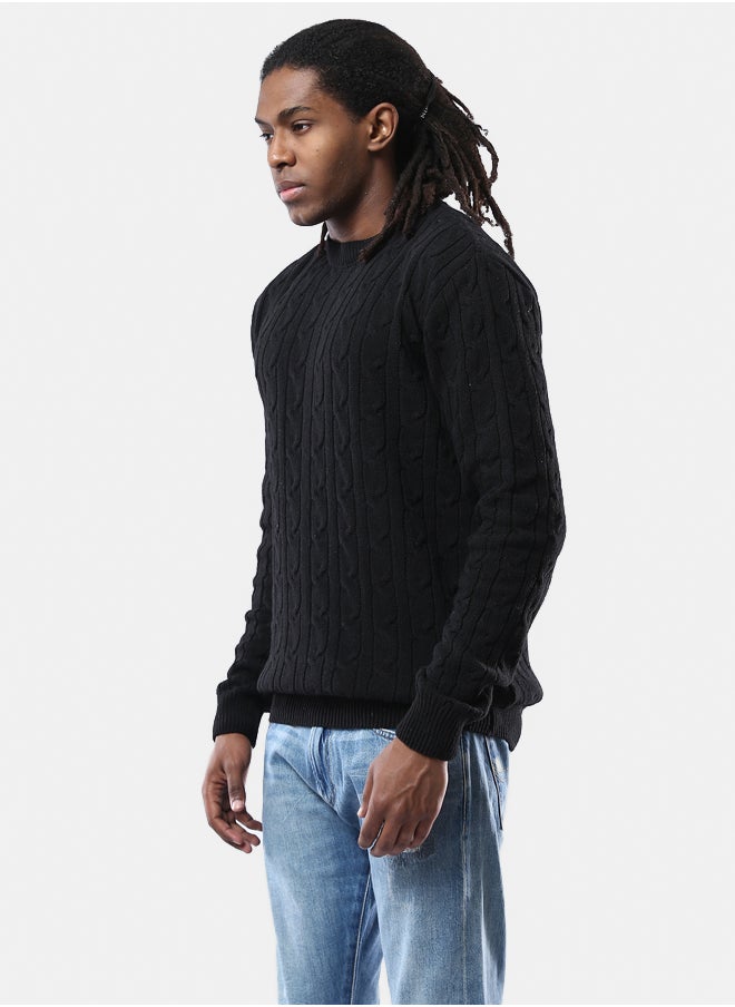 RAVIN Round Neck Braided Knit Black Pullover  - Image 2