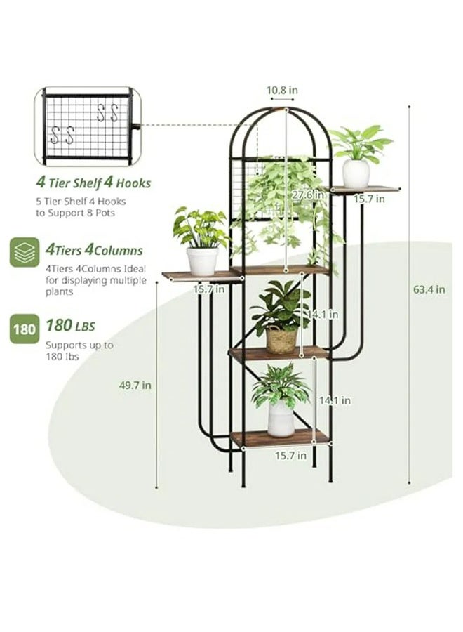إن كي أكس حامل زهور مع أرفف لغرفة المعيشة وشرفة من الأرض إلى الأرض ورف من الحديد المطاوع مع حامل متعدد الطبقات لأصيص الزهور للزراعة - Image 4
