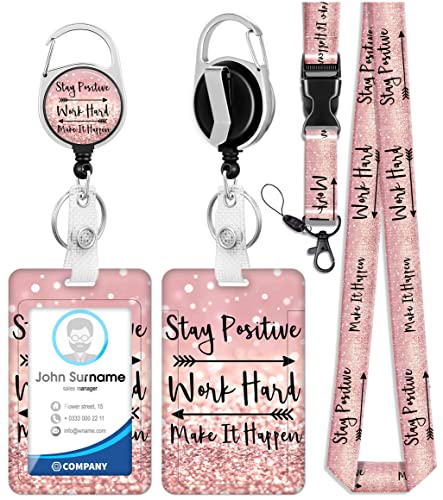 Toykee ID Badge Holder with Lanyard and Retractable Badge Reel Clip, Cute Inspirational Quote Card Name Tag Lanyard Vertical ID Protector Bage Clips for Nurse Nursing Doctor Teacher Student - Image 1