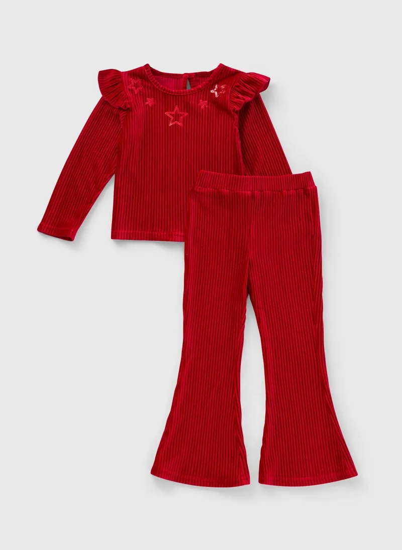 ماتلان طقم بناتي مخملي لامع باللون العنابي مع بنطال ليجن