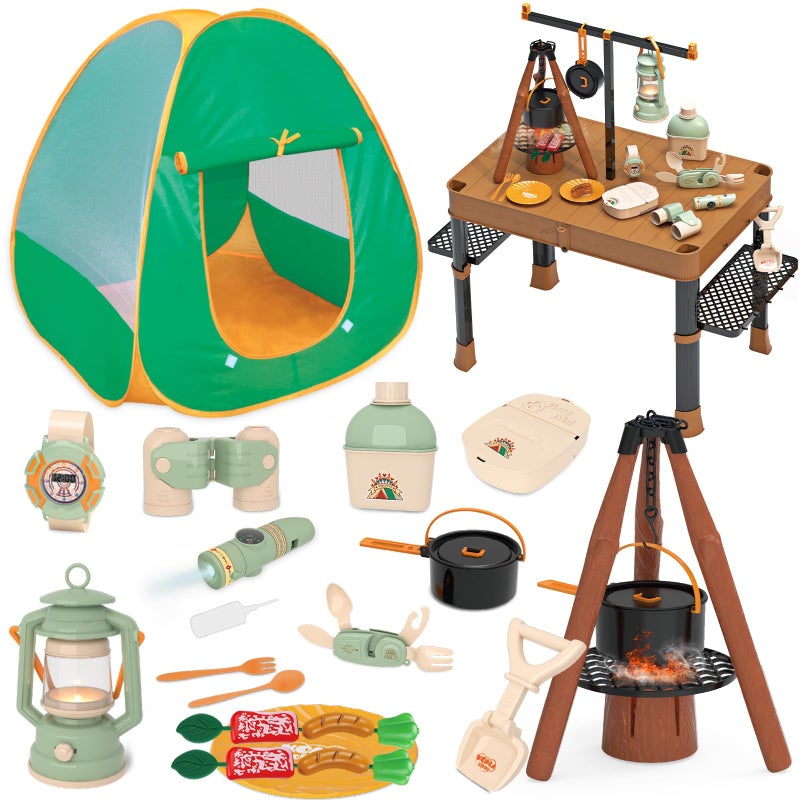 Fistone 50pcs Kids Camping Set with Folding Storage Table Tent Includes Projector Flashlight Toddler Toys for Boys with Campfire Pretend Play Camping Set with Food Toy Ideal for Gift - Image 3