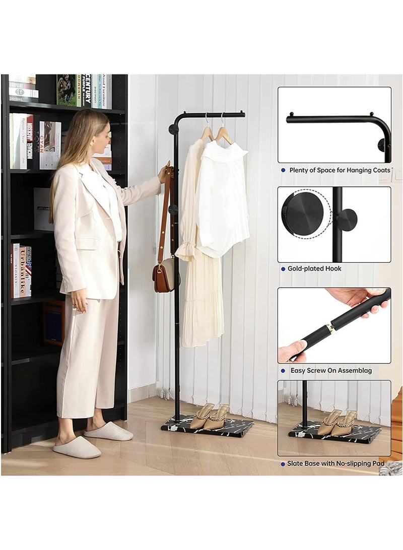 تابيت رف المعطف الحديدي المستقل مع قاعدة الرخام الثقيلة - رف المعطف الحديث الحد الأدنى لغرفة النوم وغرفة المعيشة ، وموقف عرض الملابس القوي متعدد الوظائف (أبيض) - Image 4