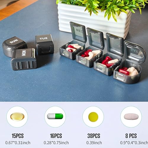 POPCUBE Weekly Pill Organizer Box, Pill Box 7 Day,7 Detachable Portable Daily Pill Case Medicine Organizer with Large Compartment, Travel Pill Container for Supplements. (Black-7 Compartment) - Image 3