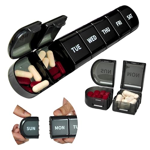 POPCUBE Weekly Pill Organizer Box, Pill Box 7 Day,7 Detachable Portable Daily Pill Case Medicine Organizer with Large Compartment, Travel Pill Container for Supplements. (Black-7 Compartment) - Image 1