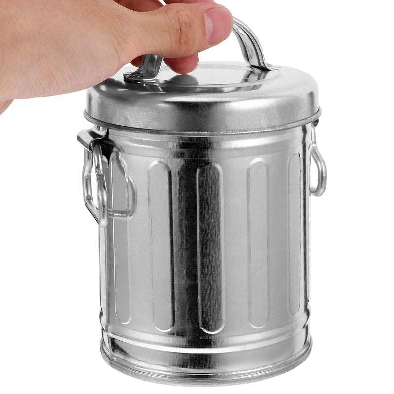 Galvanized Iron Smokeless Ashtray Trash Can With Lid Large Capacity Desktop Bin - Image 4