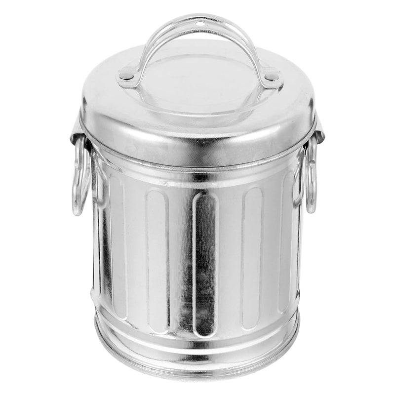 Galvanized Iron Smokeless Ashtray Trash Can With Lid Large Capacity Desktop Bin - Image 2