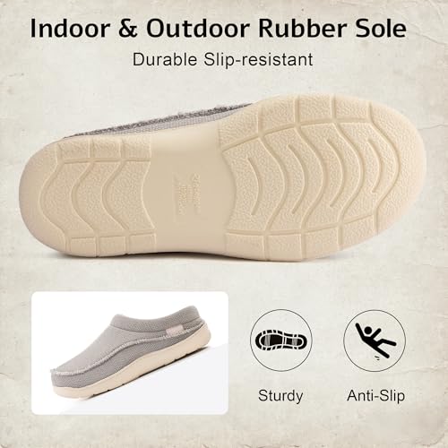 Zigzagger Mens Canvas Slip on House Slippers Indoor Outdoor(Light Grey 11-12) - Image 5