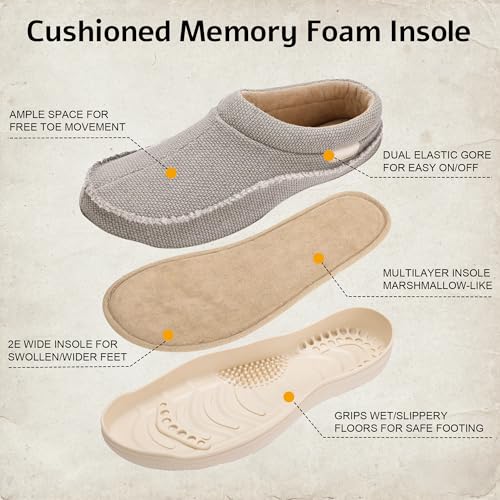 Zigzagger Mens Canvas Slip on House Slippers Indoor Outdoor(Light Grey 11-12) - Image 4