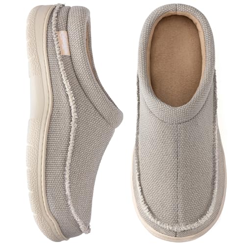 Zigzagger Mens Canvas Slip on House Slippers Indoor Outdoor(Light Grey 11-12) - Image 1