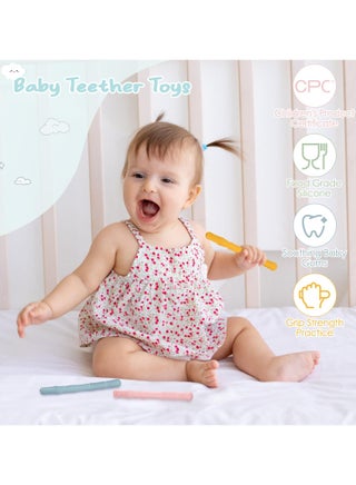 العاب انابيب تسنين مجوفة للاطفال البنات والاولاد، 4 عبوات من العاب عضاضة الاطفال الرضع مع عض رضاعة، قشات مضغ للاطفال الصغار 6-18 شهر - view 3