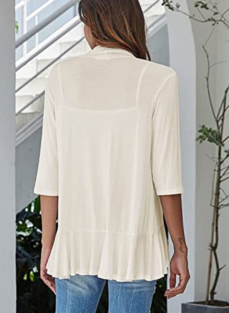 Loquat Autumn New Solid Color Seven-point Sleeve Lotus Lace Up Cardigan Coat  - Image 2