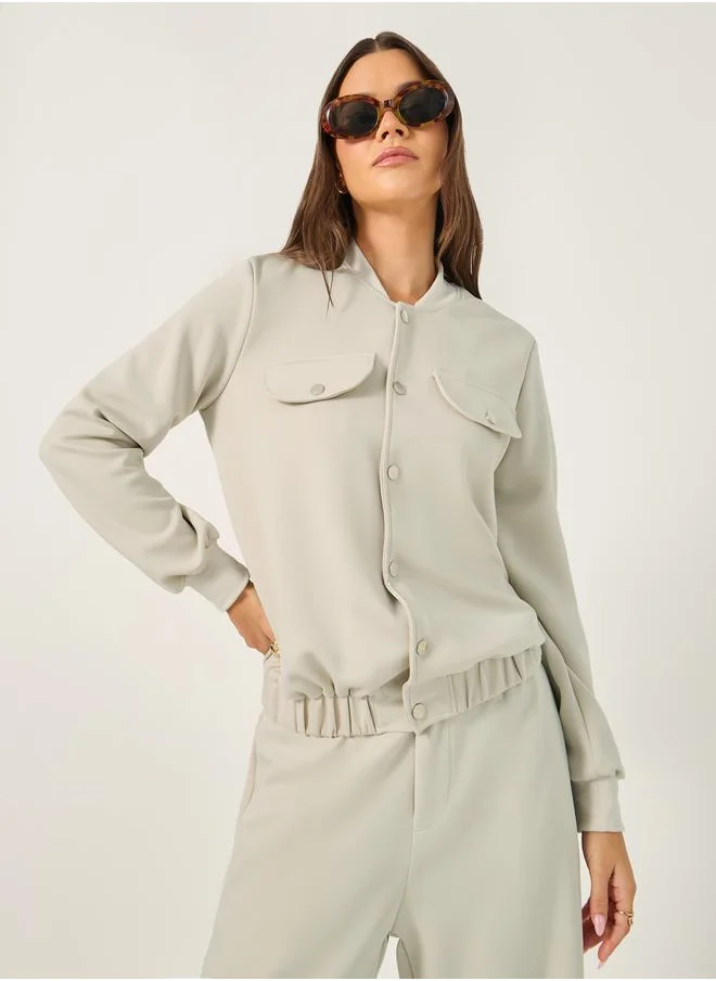 Styli Solid Regular Fit Jacket with Utility Pockets Detail