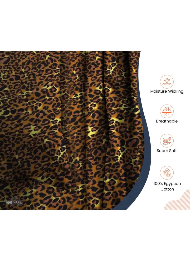 SGI bedding SGI 100% Egyptian Cotton 600 TC Sheet Set Soft & Smooth Sateen Weave 4 Pc Sheet Set - 1 Fitted Sheet  1 Flat Sheet & 2 Pillowcase 15"" inch Deep Pocket (California King  Leopard Print Solid)  - Image 4