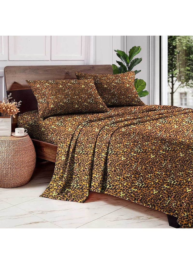 SGI bedding SGI 100% Egyptian Cotton 600 TC Sheet Set Soft & Smooth Sateen Weave 4 Pc Sheet Set - 1 Fitted Sheet  1 Flat Sheet & 2 Pillowcase 15"" inch Deep Pocket (California King  Leopard Print Solid)  - Image 2
