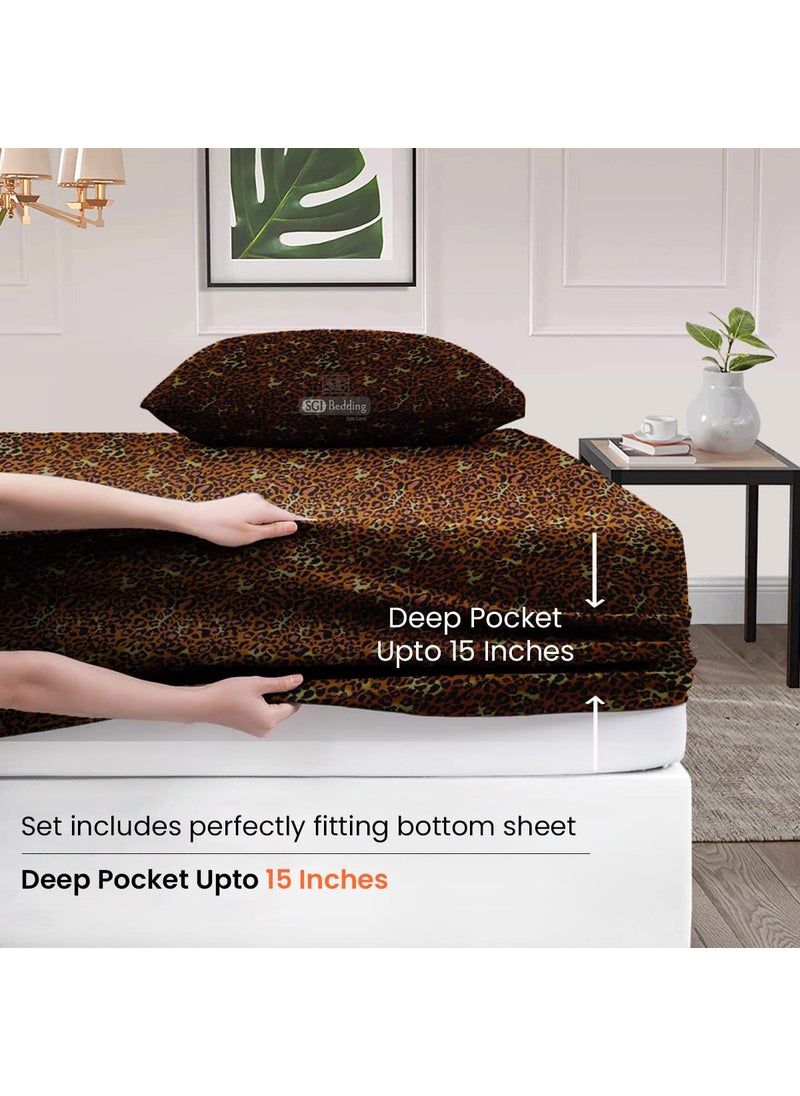 SGI bedding SGI 100% Egyptian Cotton 600 TC Sheet Set Soft & Smooth Sateen Weave 4 Pc Sheet Set - 1 Fitted Sheet  1 Flat Sheet & 2 Pillowcase 15"" inch Deep Pocket (California King  Leopard Print Solid)  - Image 5