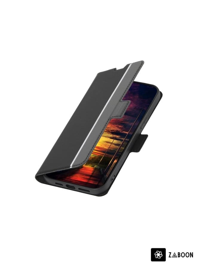 For iPhone 13 Pro Twill Texture Side Button Leather Phone Case (Black)
