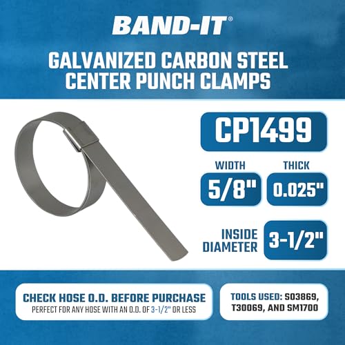 BAND-IT CP1499 5/8" Wide x 0.025" Thick 3-1/2" Diameter, Galvanized Carbon Steel Center Punch Clamp (50 Per Box) - Image 2