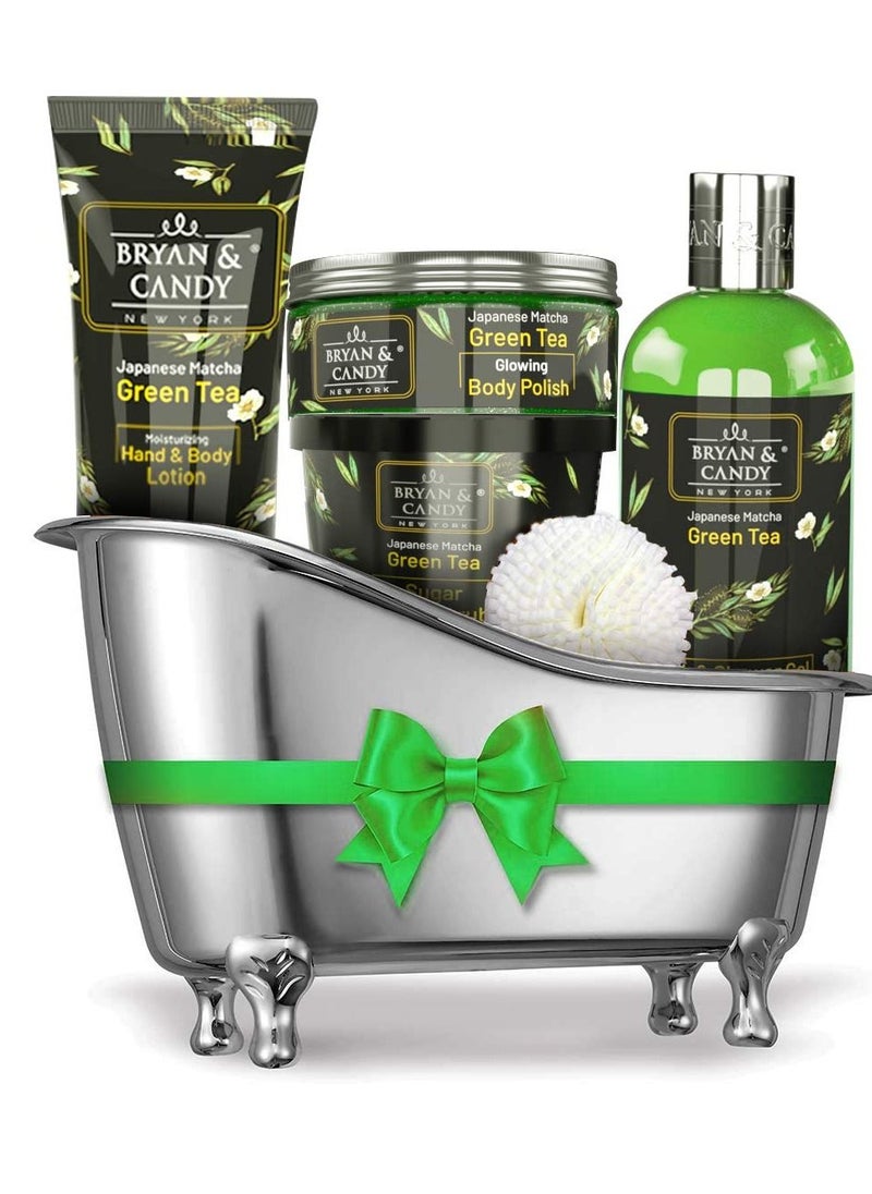 BRYAN & CANDY - Green Tea Bath Tub Gift for Women and Men Complete Home Spa Experience Shower Gel Hand & Body Lotion Sugar Scrub Body Polish - Image 1