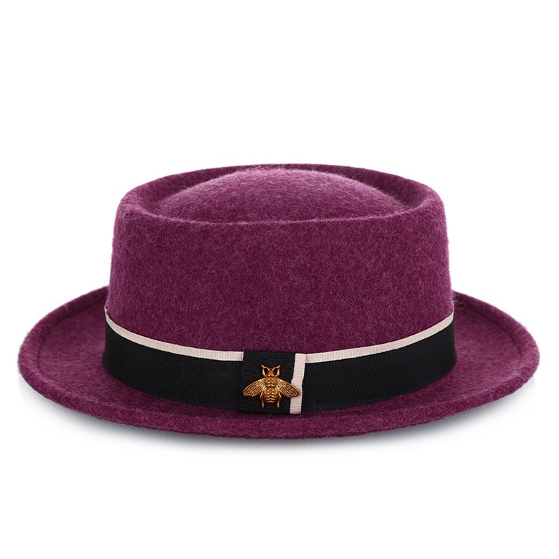 Men'S And Women'S Fashion Ribbon Curled Wool Top Hat Bump Top British Vintage Gentleman'S Hat Warm Felt Hat - Image 1