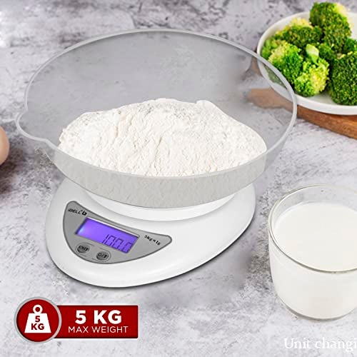 iBELL Digital Kitchen Weighing Scale with LCD Display, Tare Function, up to 5KG, Portable Food Weight Machine for Health, Fitness, Home Baking & Cooking - KS501M (White) - Image 3