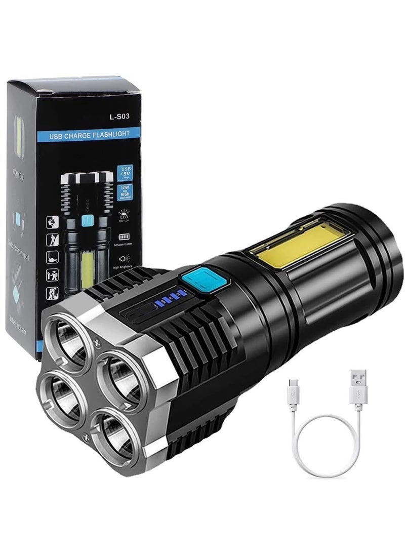 GET STAR GET STAR 4core Super Bright Flashlight LED Torch Strong Light USB Rechargeable Outdoor MultiFunction Lamp Tactical Camping Searchlight COB Light  - Image 1