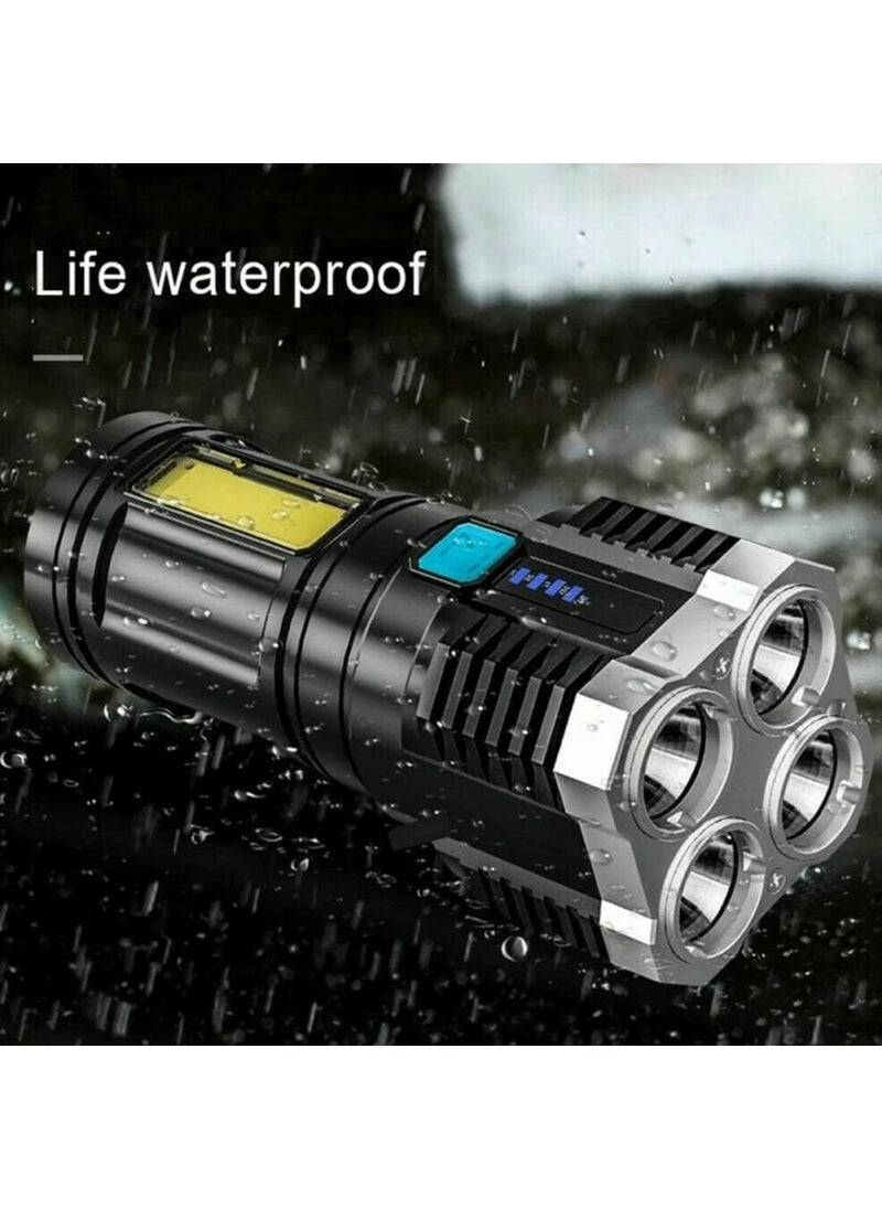GET STAR GET STAR 4core Super Bright Flashlight LED Torch Strong Light USB Rechargeable Outdoor MultiFunction Lamp Tactical Camping Searchlight COB Light  - Image 5