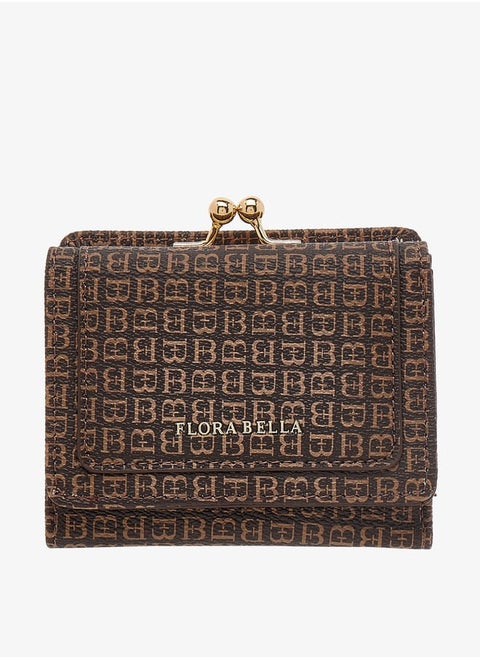 Women Mongram Print Tri-fold Wallet with Kiss Clasp