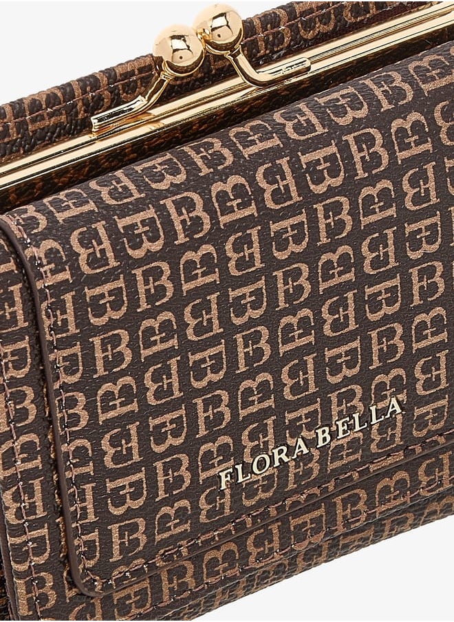 Flora Bella By Shoexpress Women Mongram Print Tri-fold Wallet with Kiss Clasp  - Image 2