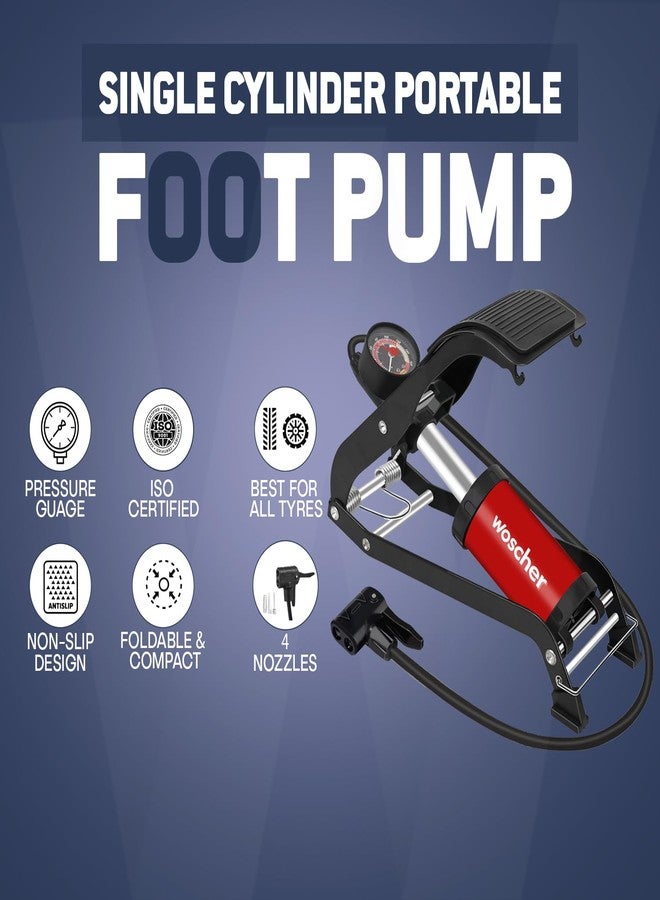 Woscher StepAir Single Cylinder Foot Tyre Inflator for Car and Bike, Air Pump for Car Tyre, 120 PSI Foot Car Tyre Inflator Pump with Pressure Gauge | Cycle Pump for Bicycle | Tyre Inflator Kit - Image 5