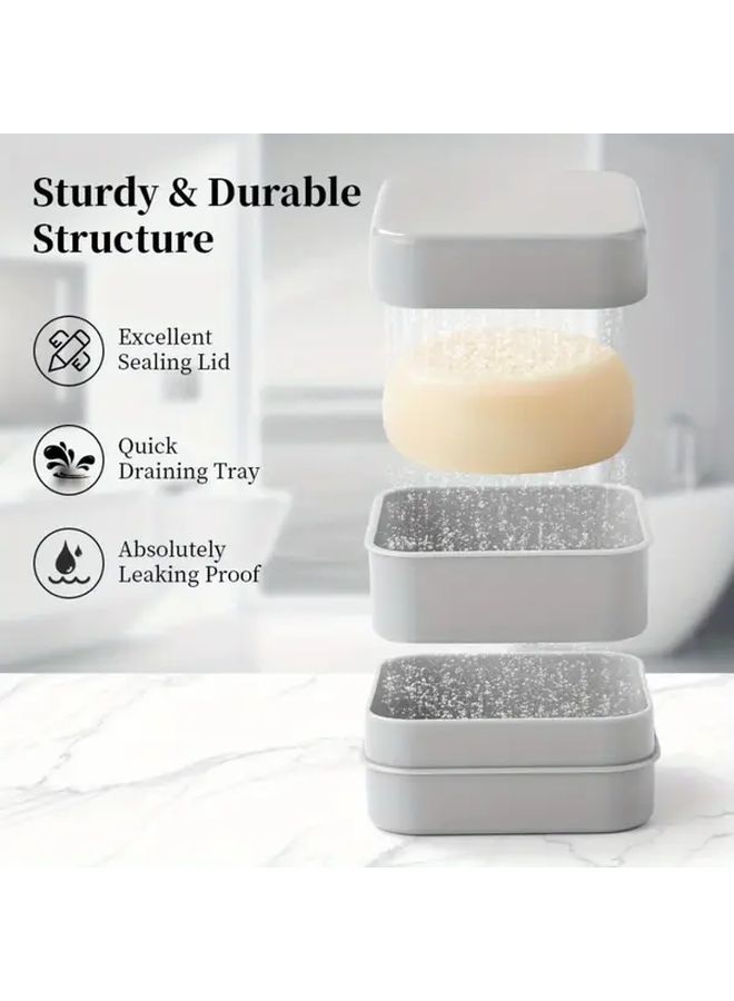 Gray Square Soap Case With Leakproof Lid For Travel Gym Bathroom Portable - Image 2