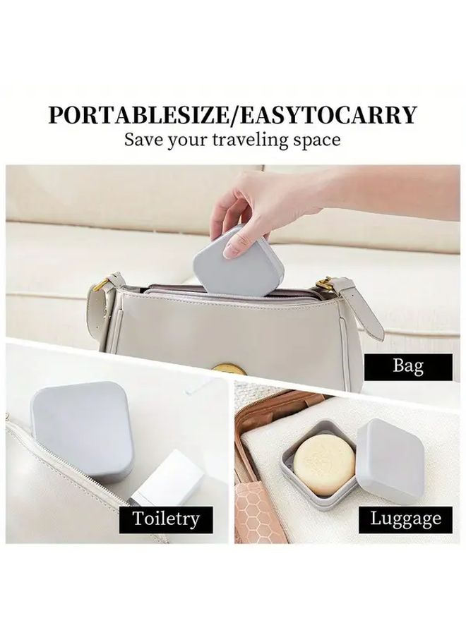 Gray Square Soap Case With Leakproof Lid For Travel Gym Bathroom Portable - Image 4