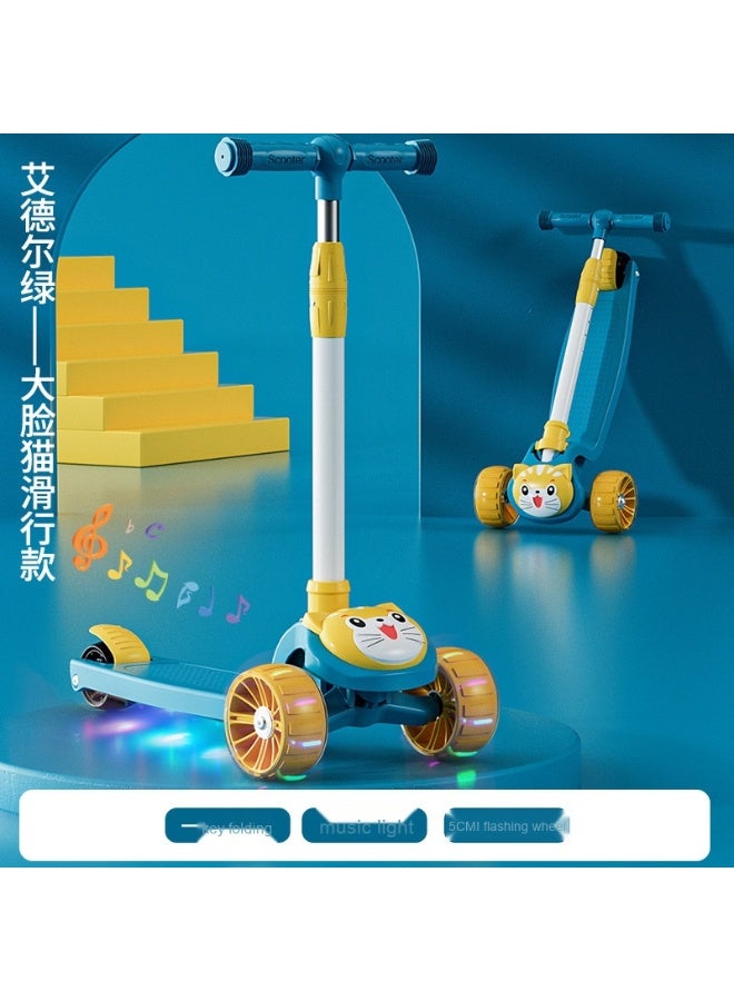 Shuer Children's Scooter Can Sit And Ride Led Light Flashing Wheel Adjustable Height Foldable Scooter Outdoor Activities For Boys Girls 