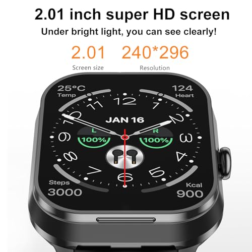 Denash Smart Watch with Earbuds, 2.01" HD Screen 2 in 1 Smartwatch with Bluetooth Earbuds, 100+ Sport Fitness Tracker, NFC, Pedometer, Sleep/Heart Rate/Blood Pressure Monitor Compatible with iOS & Androd - Image 2