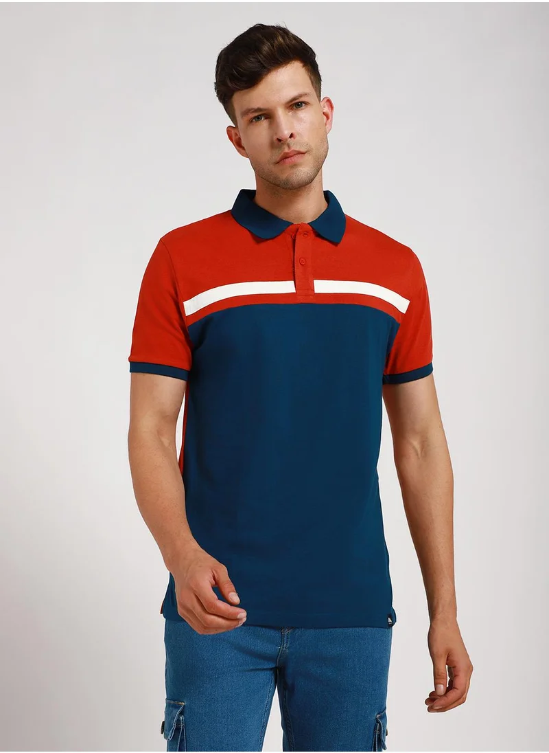 دينيس لينغو Rust Striped T-Shirt for Men - Slim Fit, Cotton