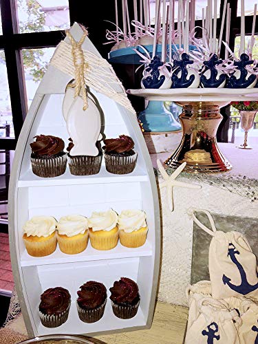 Attraction Design Wooden Boat Shelf, 16.5" H Standing Boat Display with Fish Net Starfish Seashell Accents White Beach Nautical Theme Decor H (Boat Shelf) - Image 4