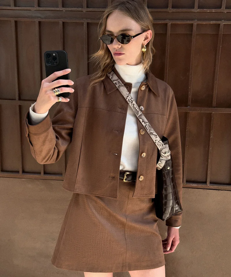 ابيكول Croc-Effect Faux Suede Jacket