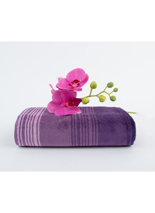 White Rose Towel Zooni 500 Gsm 100% Cotton-Pile To Pile Velor Stripe1 Hand  50X90 CmSoft Touch Extra Absorbent-Purple  - Image 1