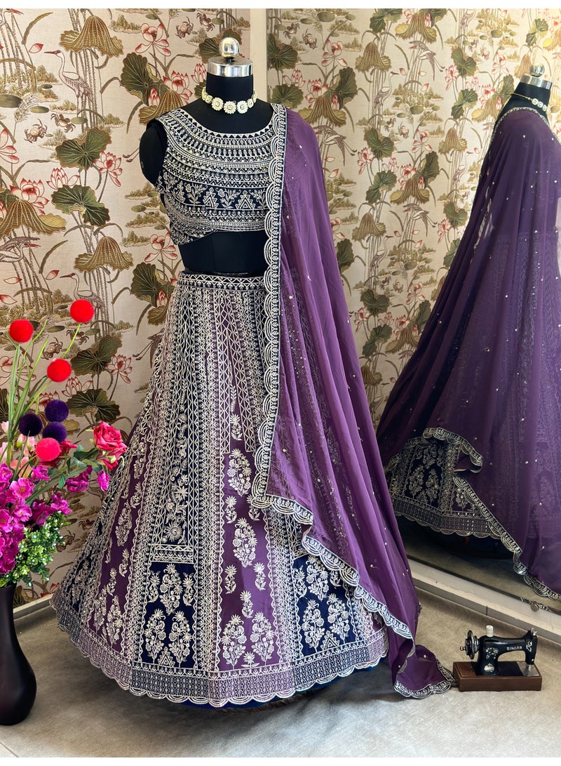 Super Asian Elegant Faux Georgette Lehenga Set with Sequin Embroidery Work | Includes Dupatta & Unstitched Blouse  - Image 5